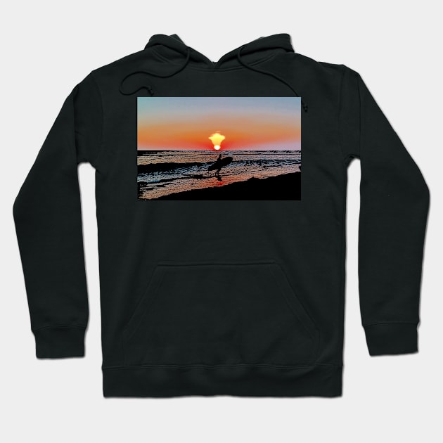 Silhouette of Surfer on Beach Hoodie by adrianbrockwell